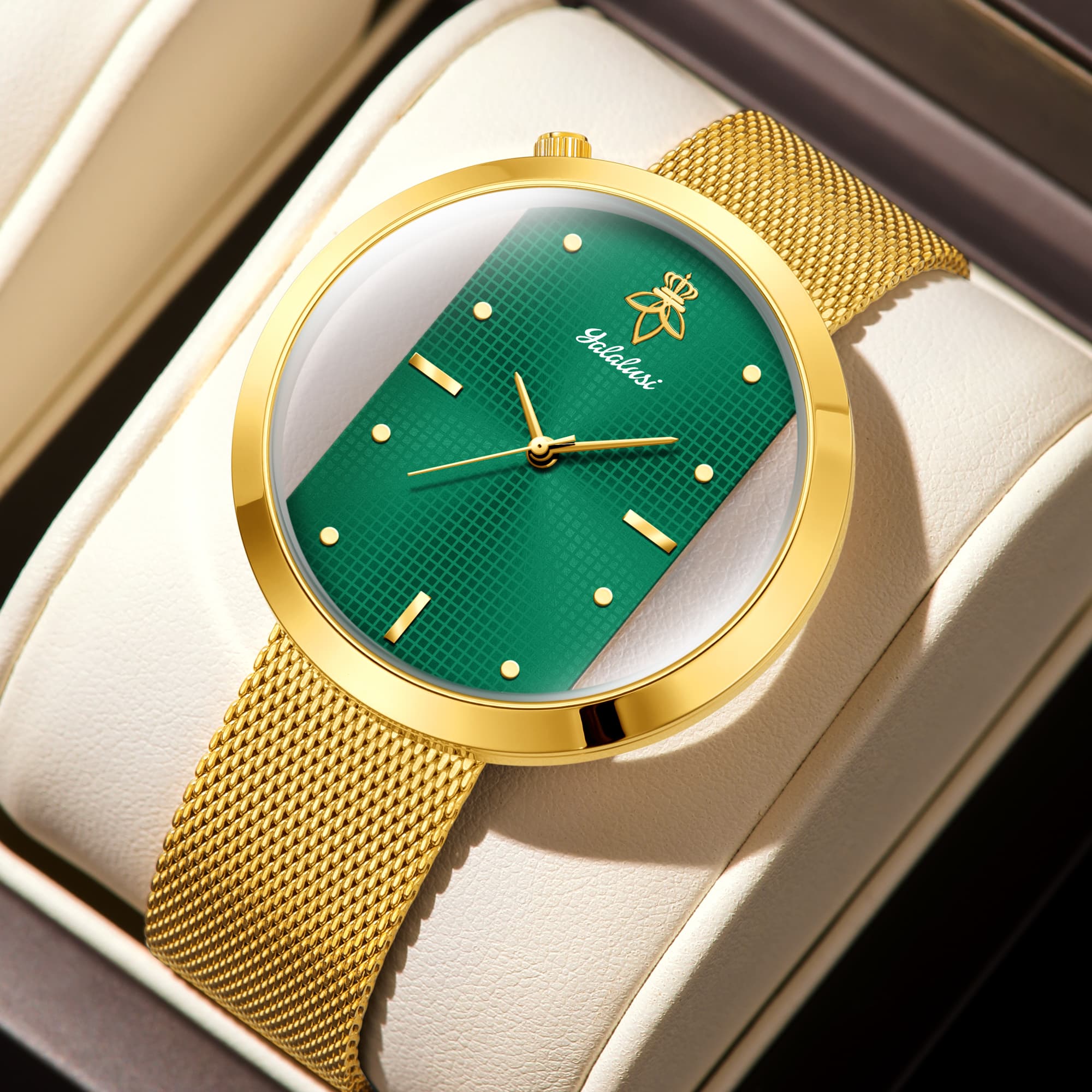 Luxury Watch Gift For Her - Dameshorloge van ultradun goudkleurig mesh, luxe