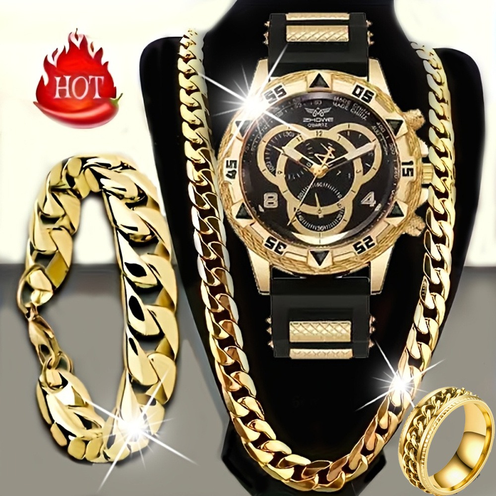 Luxury Watch Kit - 4-delige luxe herenhorloge- en sieradenset, inclusief