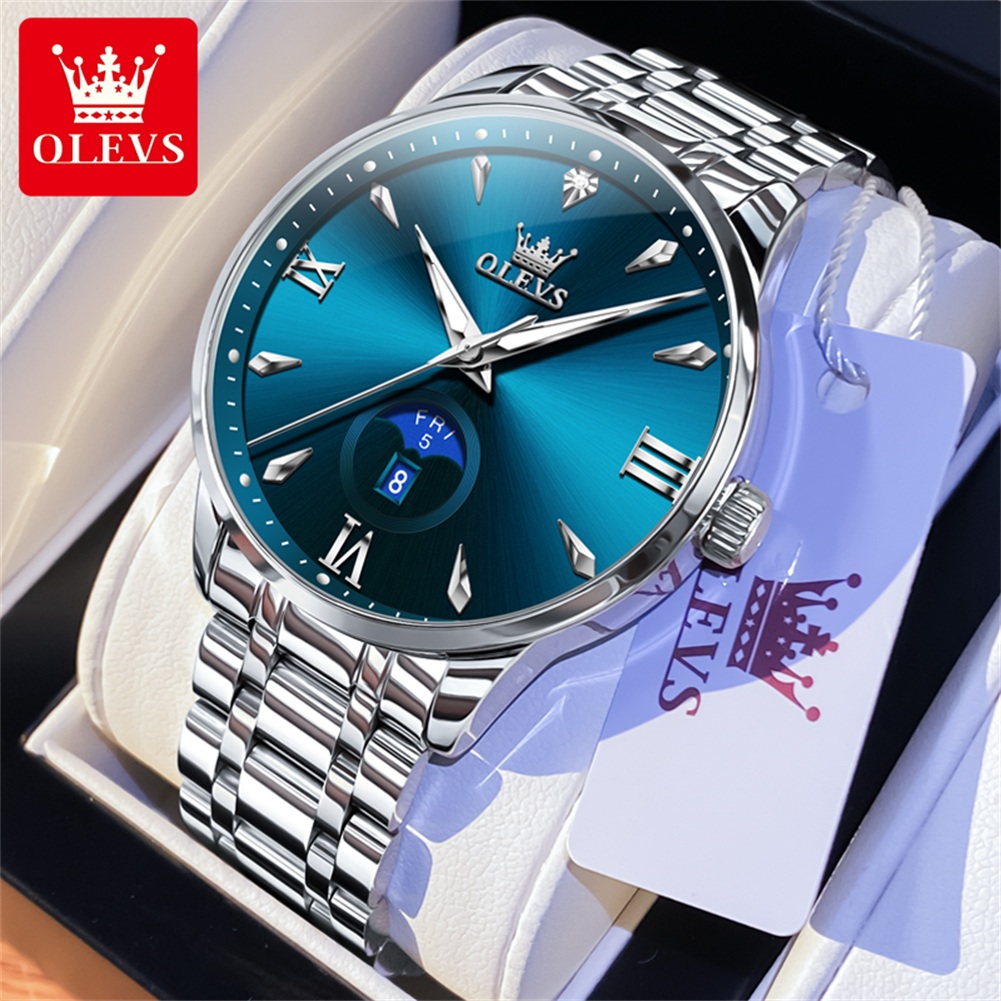 Luxury Watch Brands - OLEVS Moon Phase herenhorloges kalender 30m