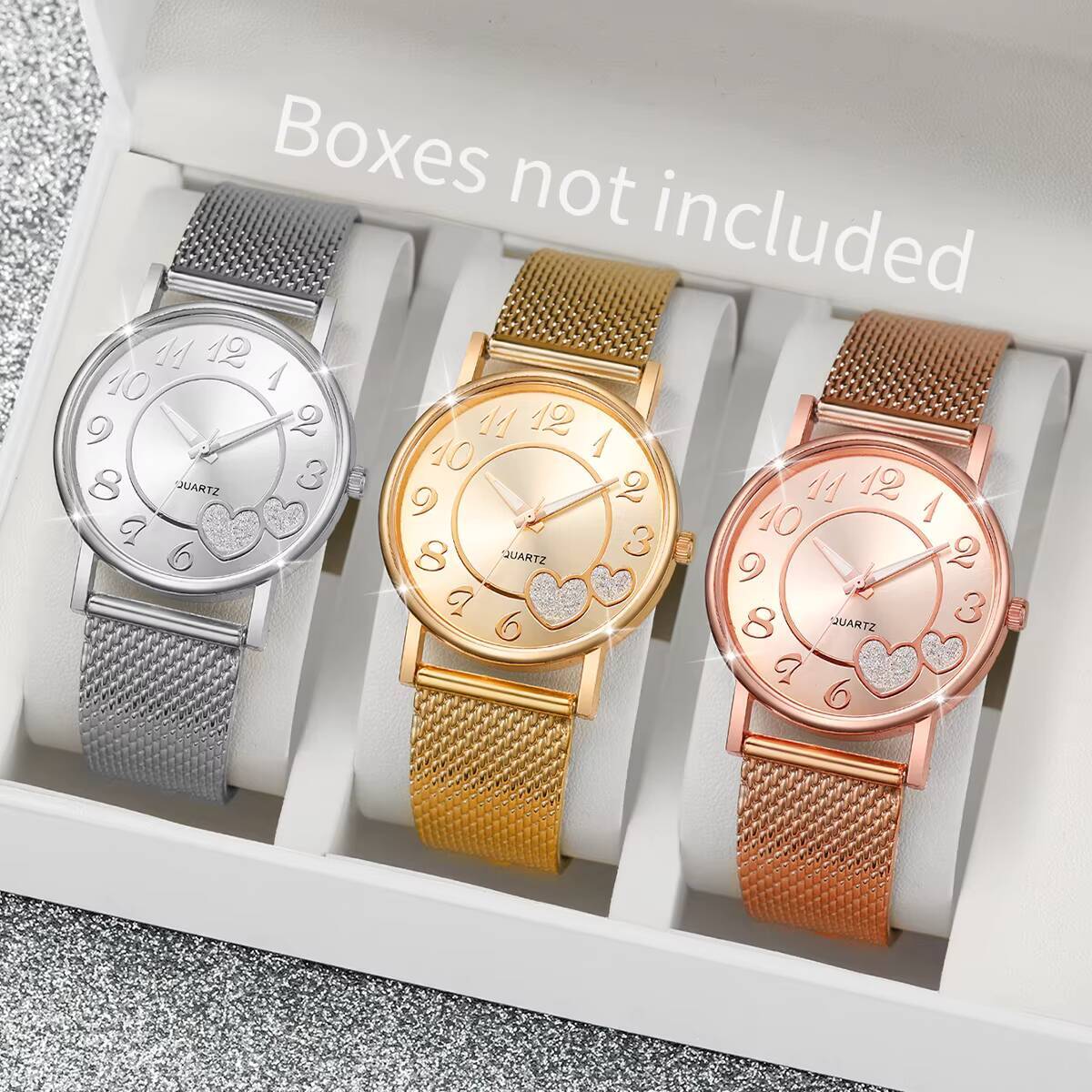 Open Heart Watch - 1/3PCS Fashion Heart Dial Dameshorloges Casual