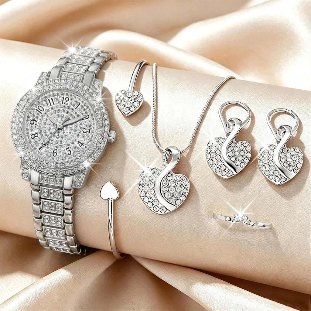 6PCS Fashion Rhinestone Damesh - Open Heart Watch recensie en prijs