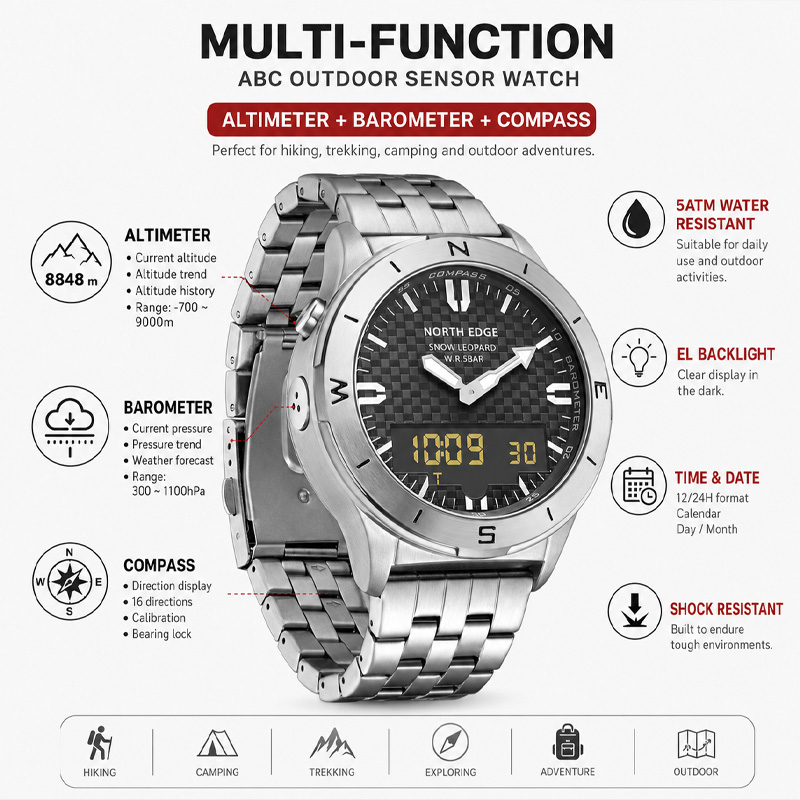 NORTH EDGE Heren Sport Digitaa - Compass Watch Luxury recensie en prijs